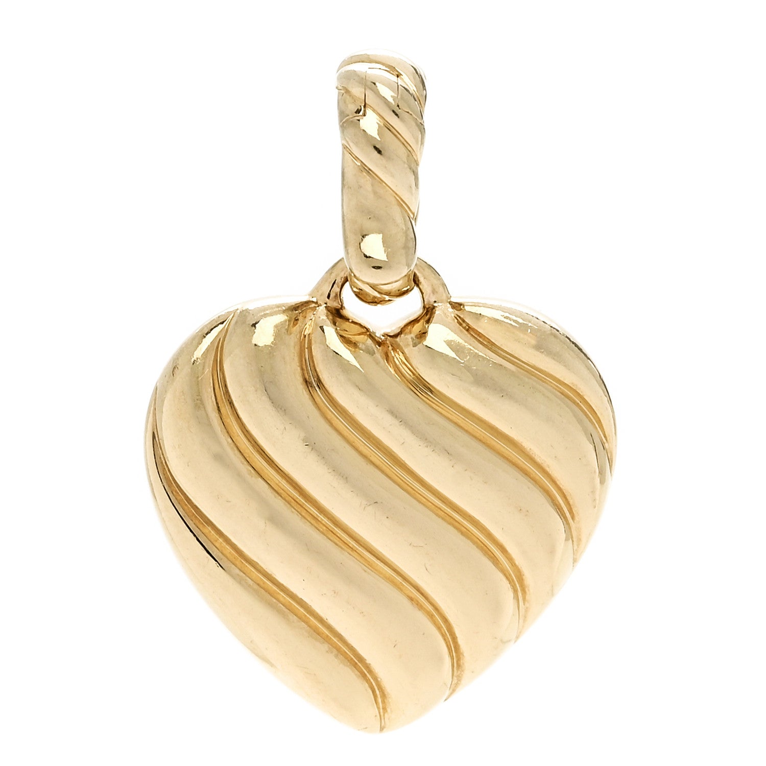 David Yurman 18K Yellow Gold Diamond 17mm Puffy Heart Amulet Pendant 3 of 4