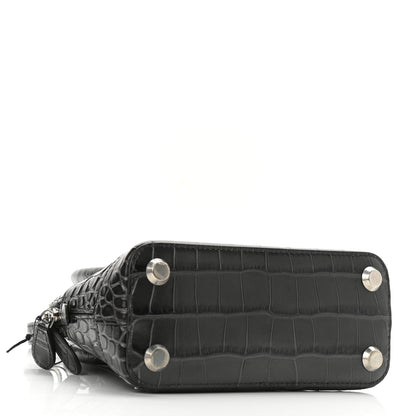 Balenciaga Shiny Calfskin Logo Crocodile Embossed XXS Ville Top Handle Bag Gray 4 of 13