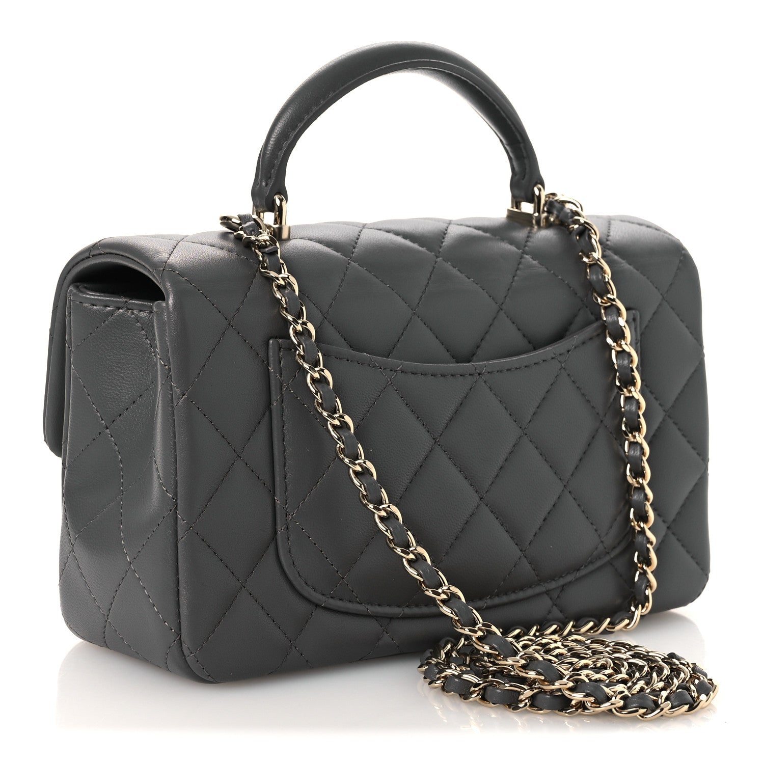Chanel Lambskin Quilted Mini Top Handle Rectangular Flap Dark Grey 3 of 13