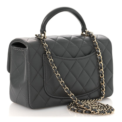 Chanel Lambskin Quilted Mini Top Handle Rectangular Flap Dark Grey 3 of 13