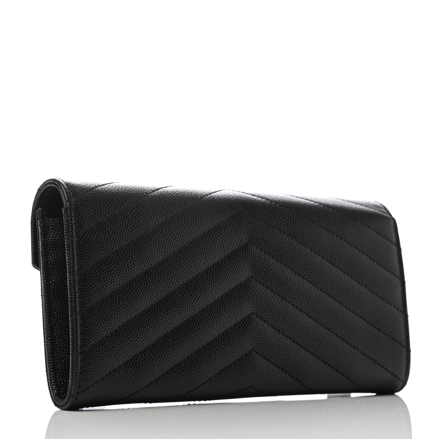 Saint Laurent Grain De Poudre Matelasse Chevron Monogram Large Flap Wallet Black 3 of 7