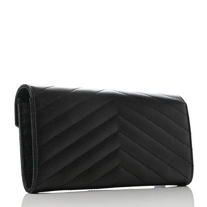 Saint Laurent Grain De Poudre Matelasse Chevron Monogram Large Flap Wallet Black 3 of 7