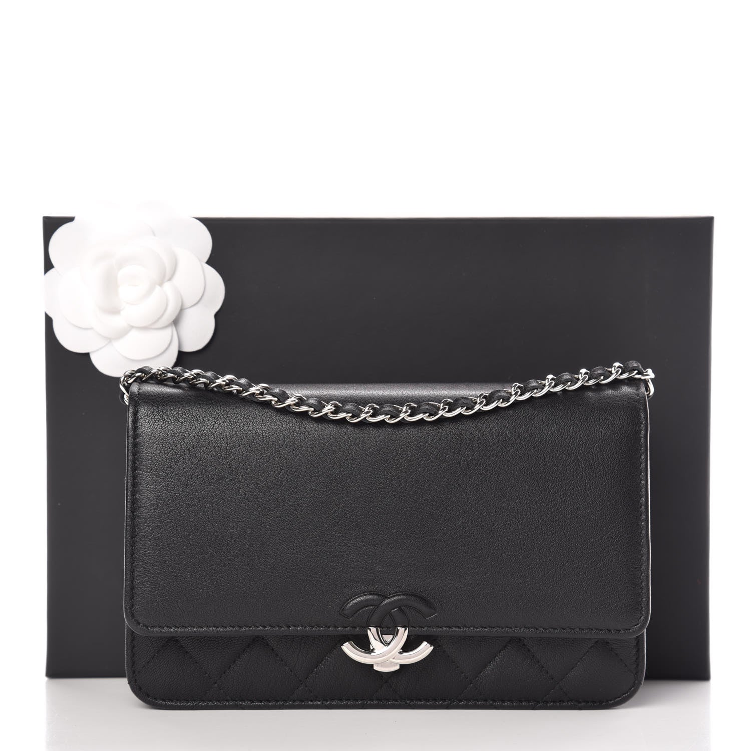 Chanel Lambskin Quilted CC Box Wallet On Chain WOC Black 11 of 11