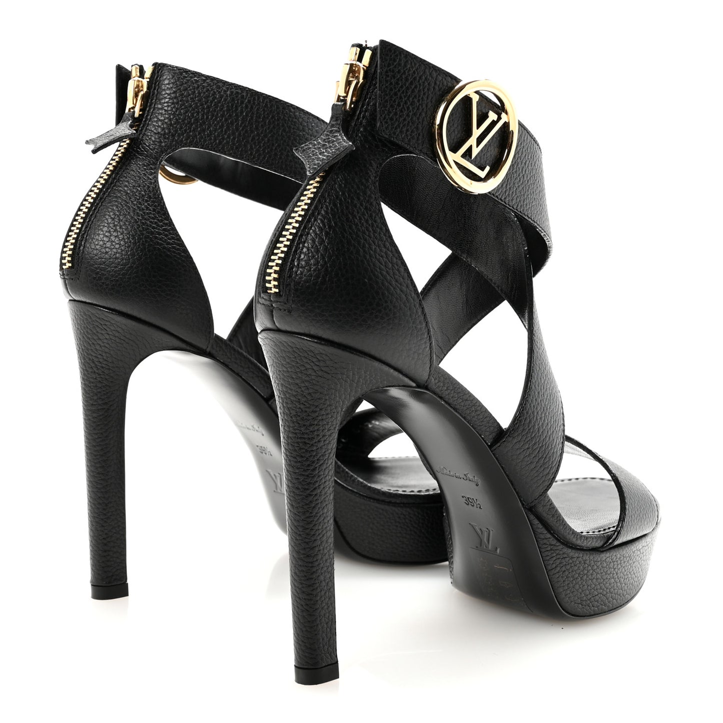 Grained Calfskin Horizon Platform Sandals 39.5 Black