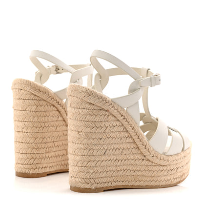 Saint Laurent Calfskin Tribute 95 Platform Espadrille Wedge Sandals 37.5 Porcellana 5 of 7