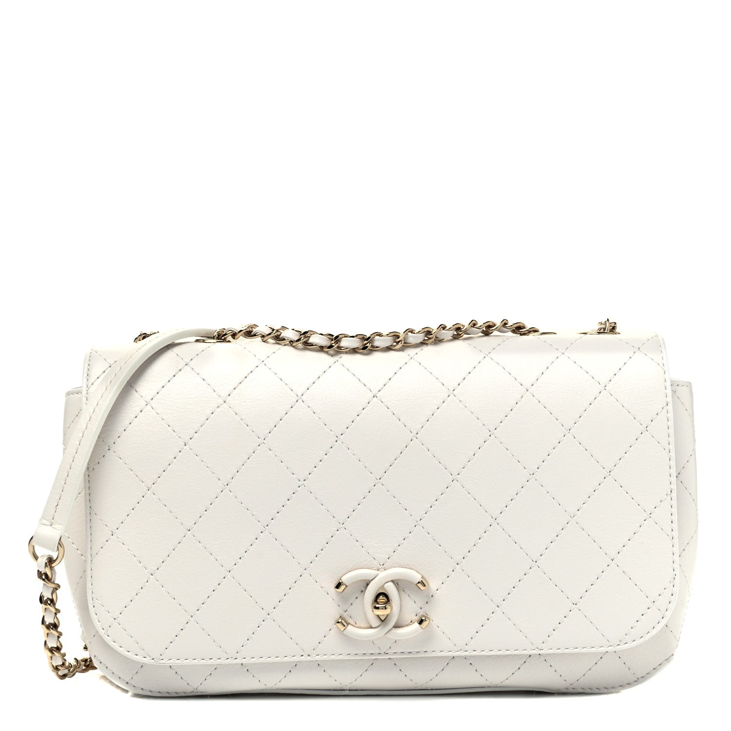 Chanel Calfskin Stitched Medium Covered CC Flap Bag White 1 of 9