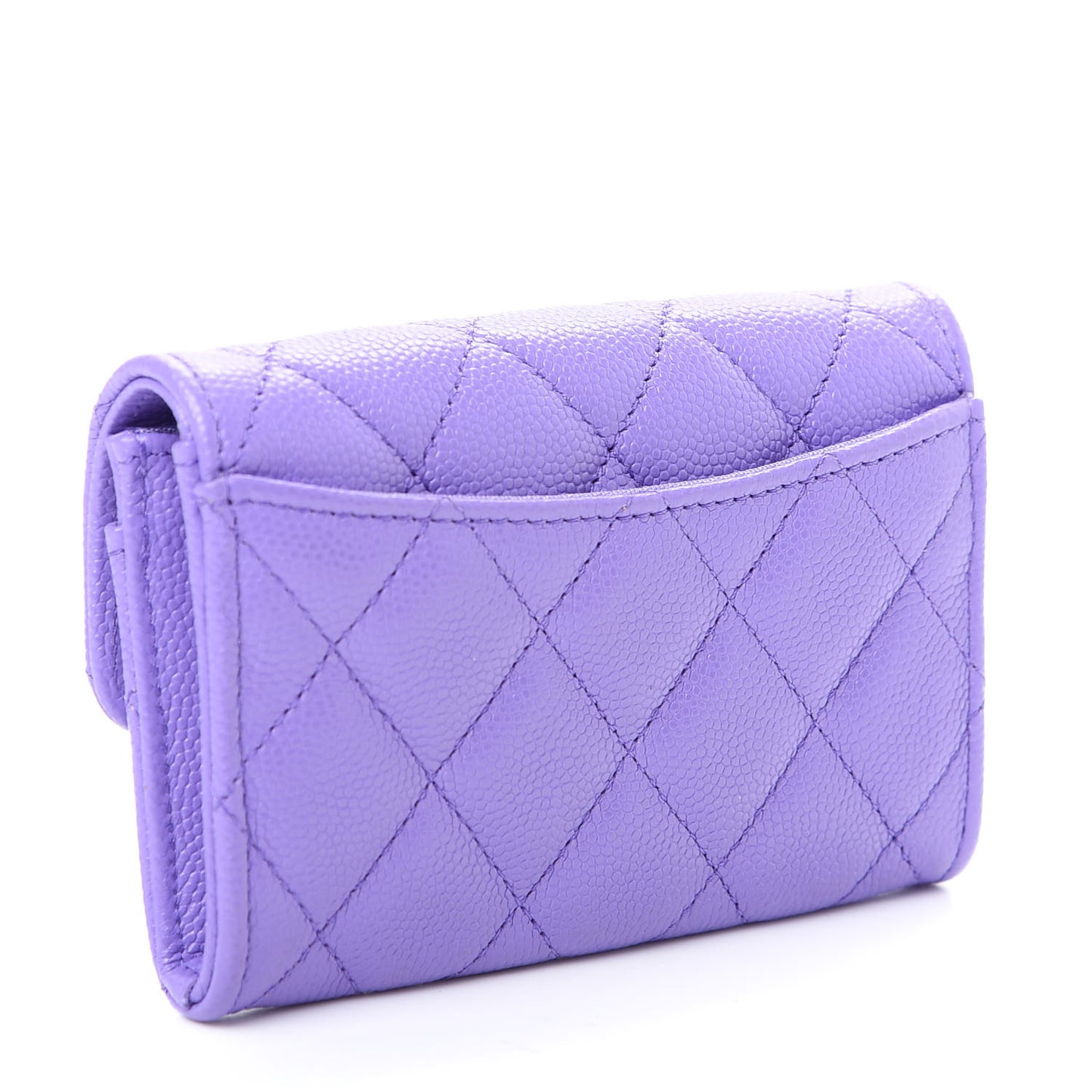 Caviar Quilted Flap Card Holder Wallet Purple