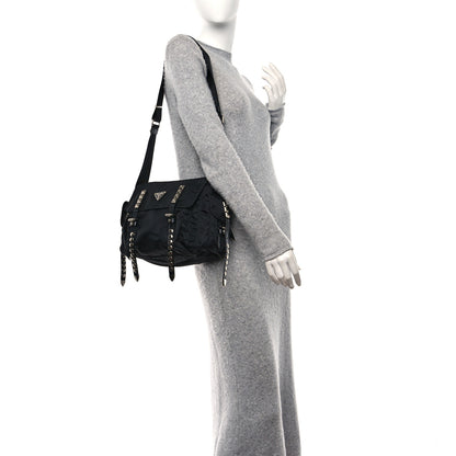 Prada Nylon New Vela Studded Messenger Bag Black 2 of 9
