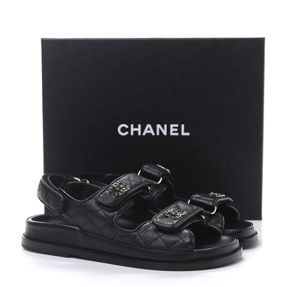 Chanel Grained Calfskin Velcro Dad Sandals 38 Black 9 of 9