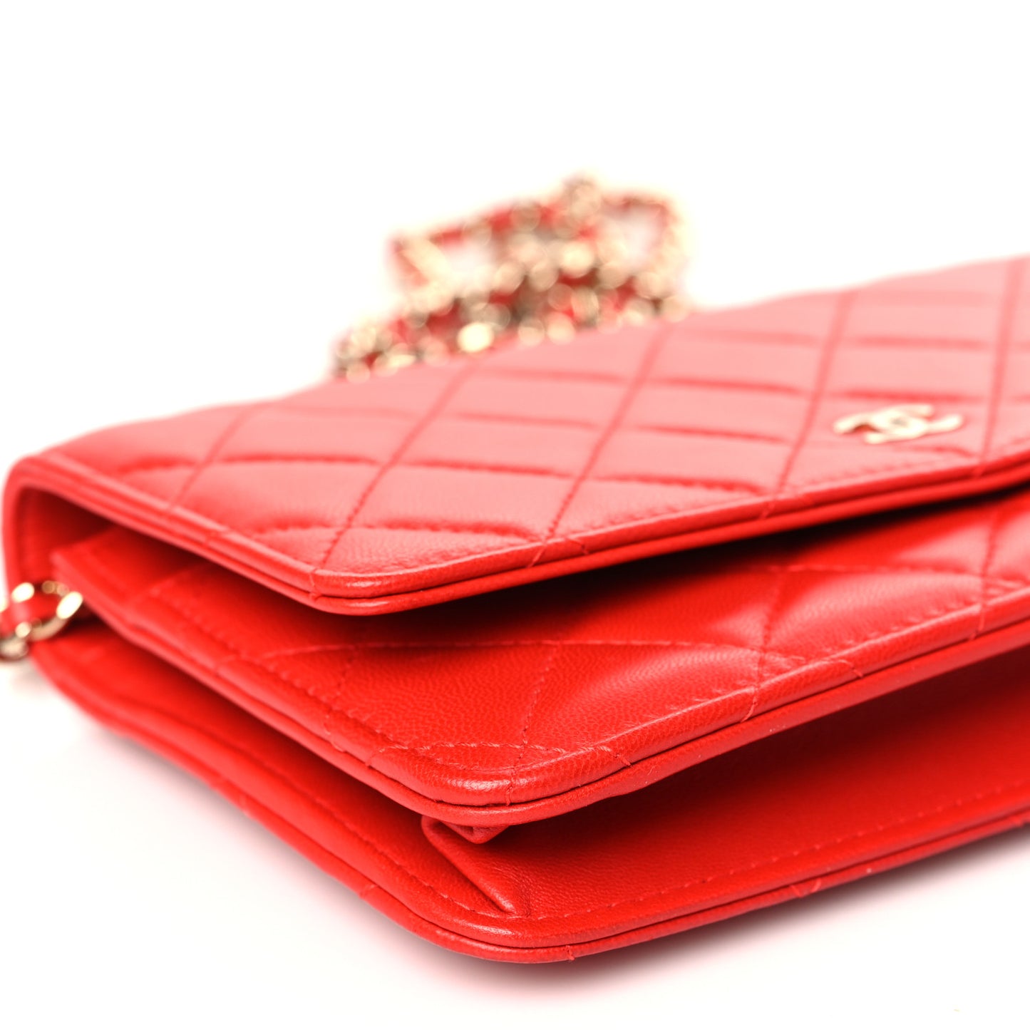 Lambskin Quilted Wallet On Chain WOC Light Red