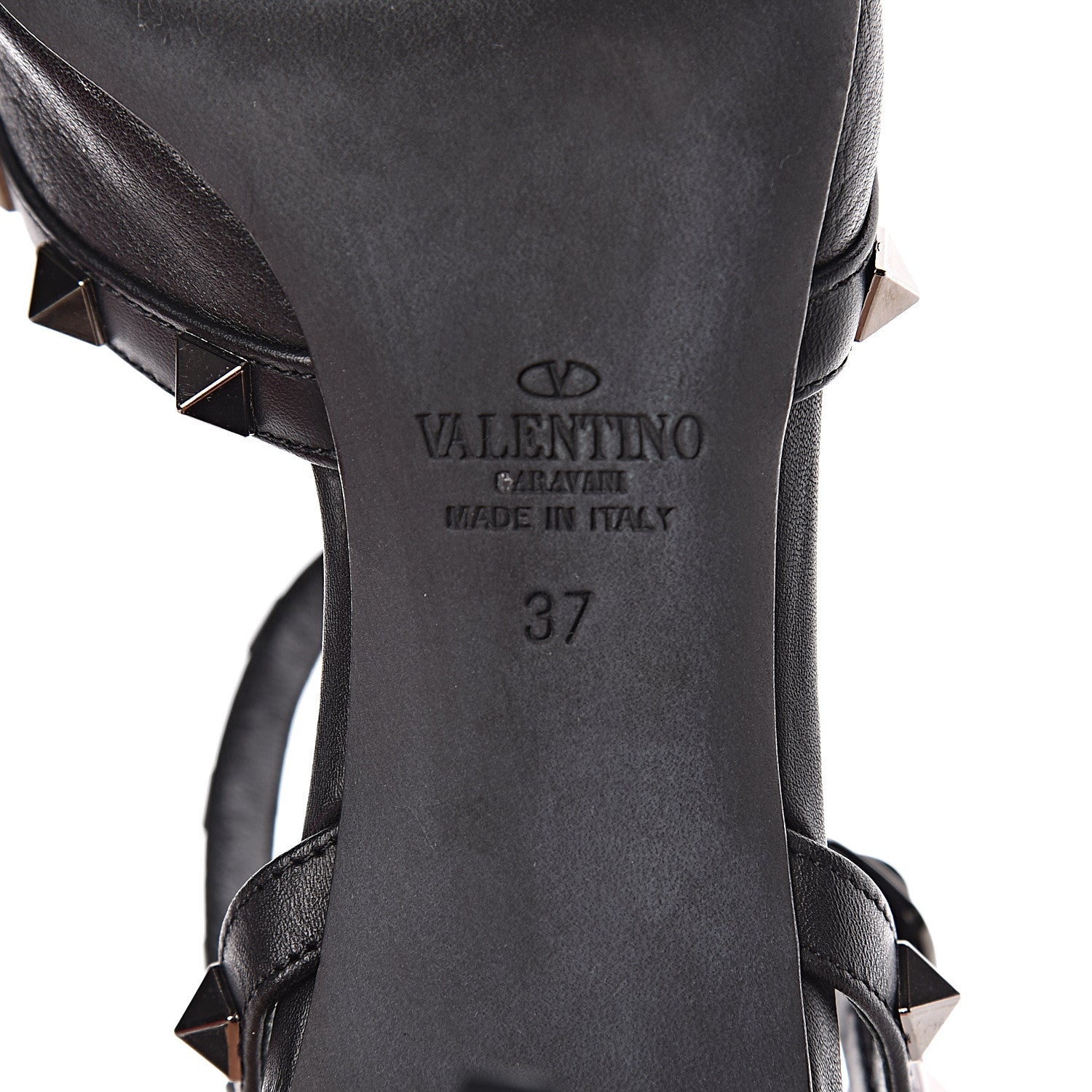 Valentino Garavani Pebbled Calfskin Rockstud Ankle Strap 65mm Pumps 37 Black 6 of 9