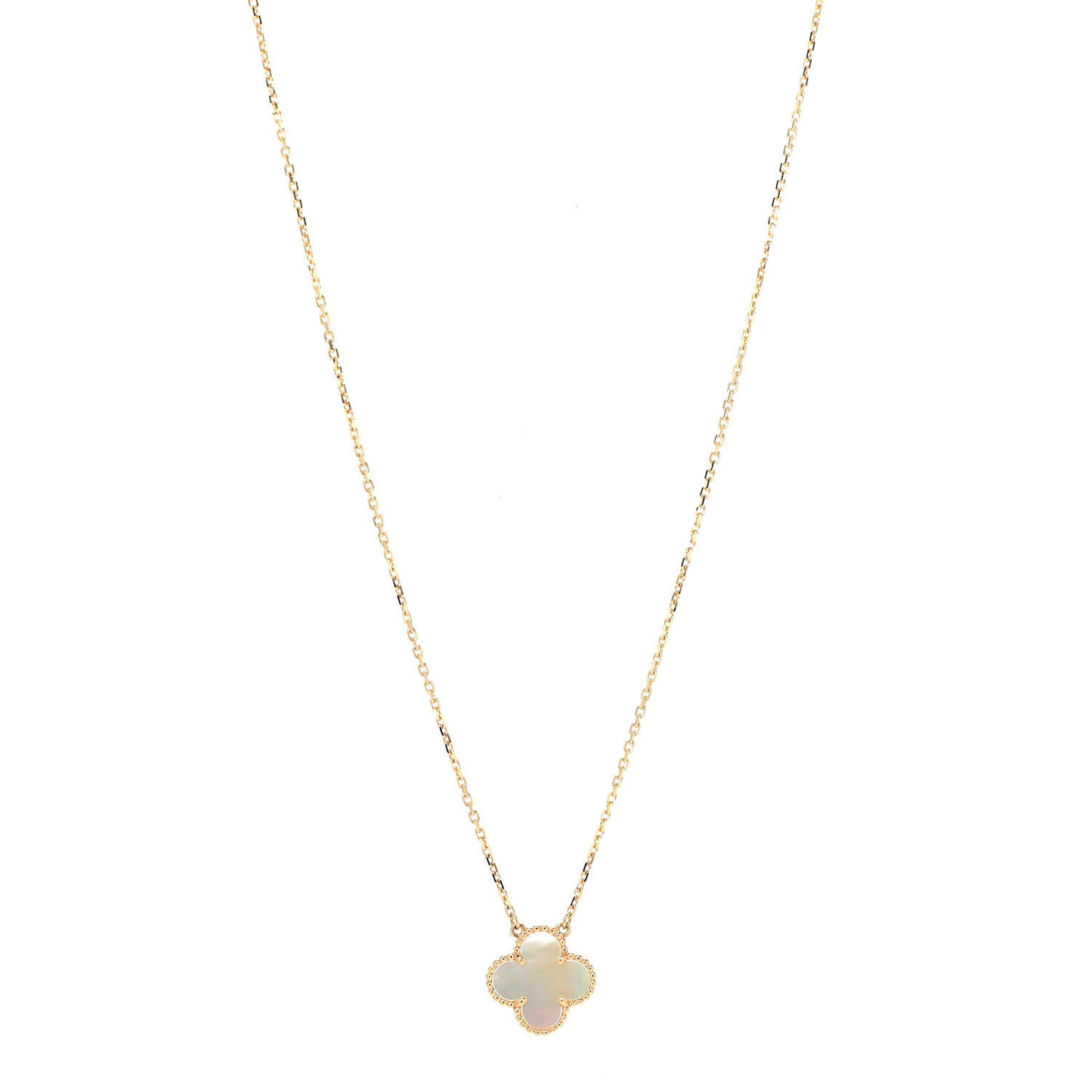 18K Yellow Gold Mother of Pearl Vintage Alhambra Pendant Necklace
