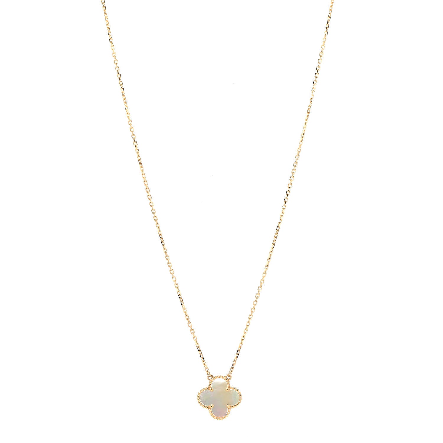 Van Cleef & Arpels 18K Yellow Gold Mother of Pearl Vintage Alhambra Pendant Necklace 1 of 6