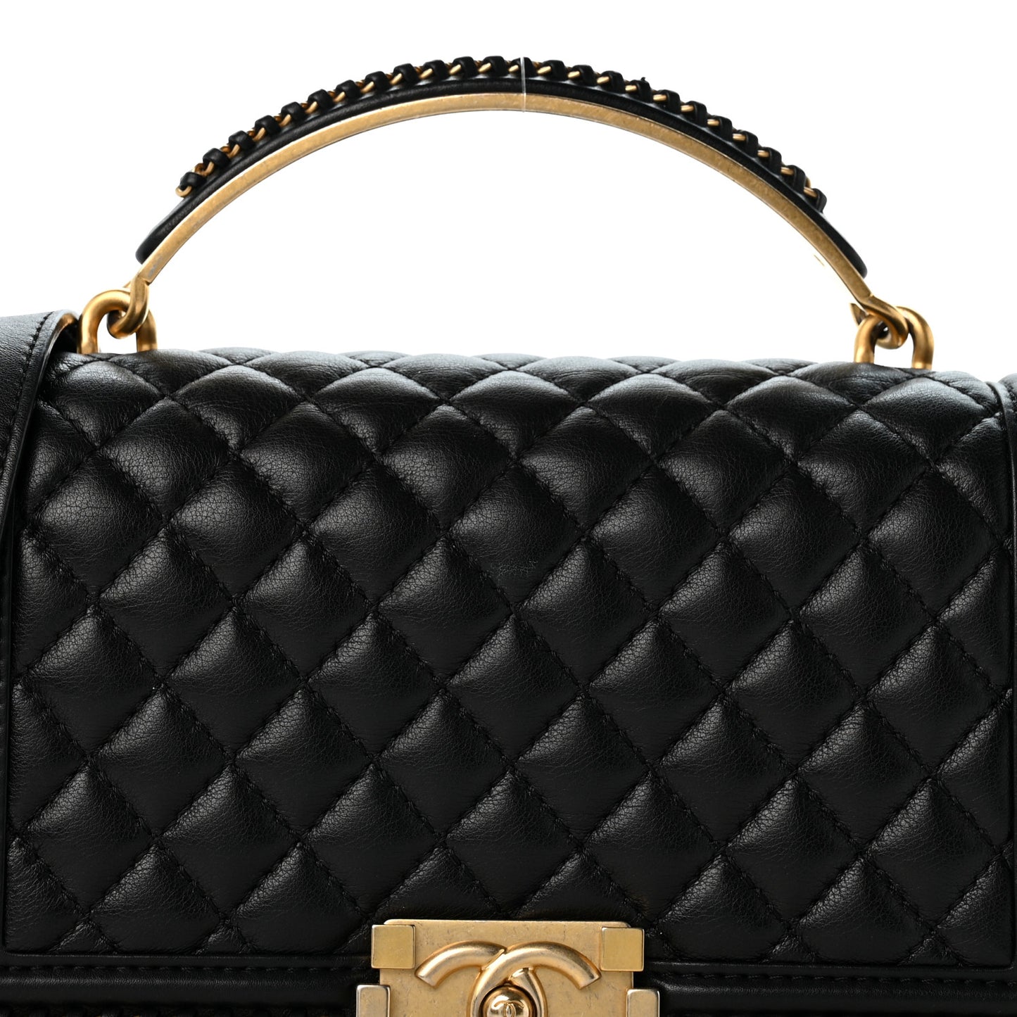 Lambskin Quilted Medium Top Handle Boy Flap Black