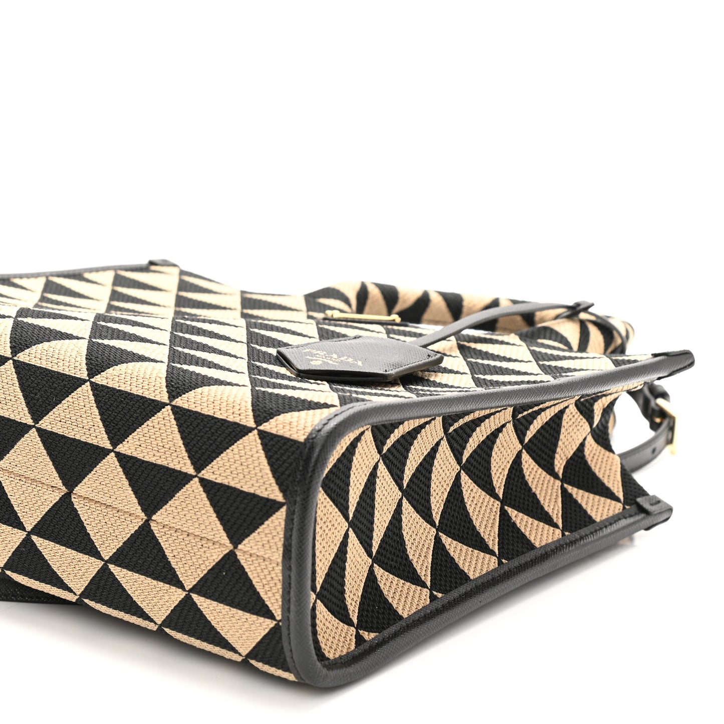 Jacquard Saffiano Triangolo Symbole Embroidered Small Tote Black Corda