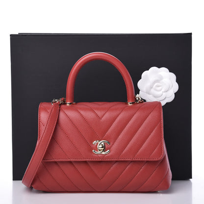 Chanel Caviar Chevron Quilted Mini Coco Handle Flap Red 10 of 10