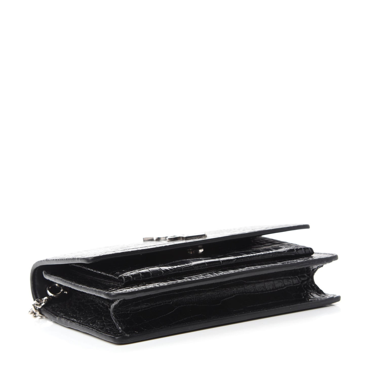 Calfskin Crocodile Embossed Monogram Sunset Top Handle Chain Wallet Black