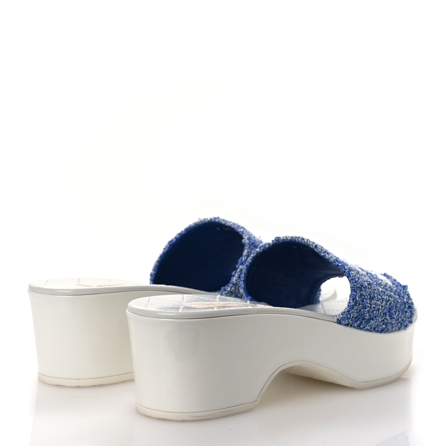 Chanel Tweed Sequin Patent Calfskin CC Mule Sandals 41 Blue White 5 of 12