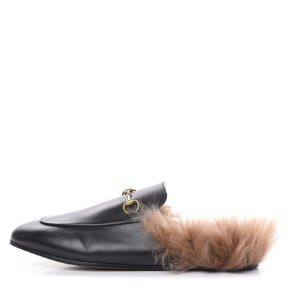 Gucci Calfskin Fur Womens Princetown Slippers 41.5 Black 1 of 10