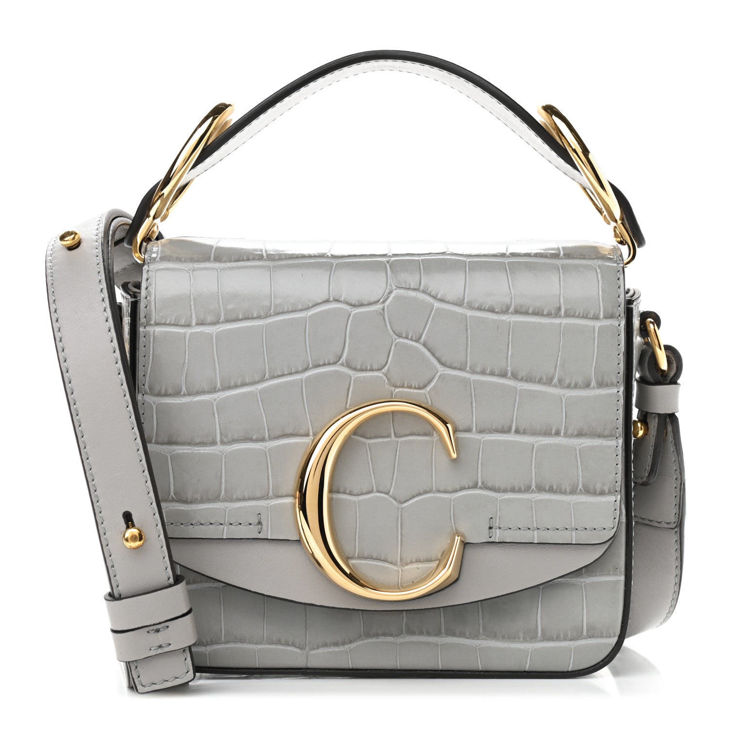 Chloe Crocodile Embossed Calfskin Mini C Double Carry Stormy Grey 1 of 10