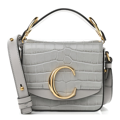 Chloe Crocodile Embossed Calfskin Mini C Double Carry Stormy Grey 1 of 10