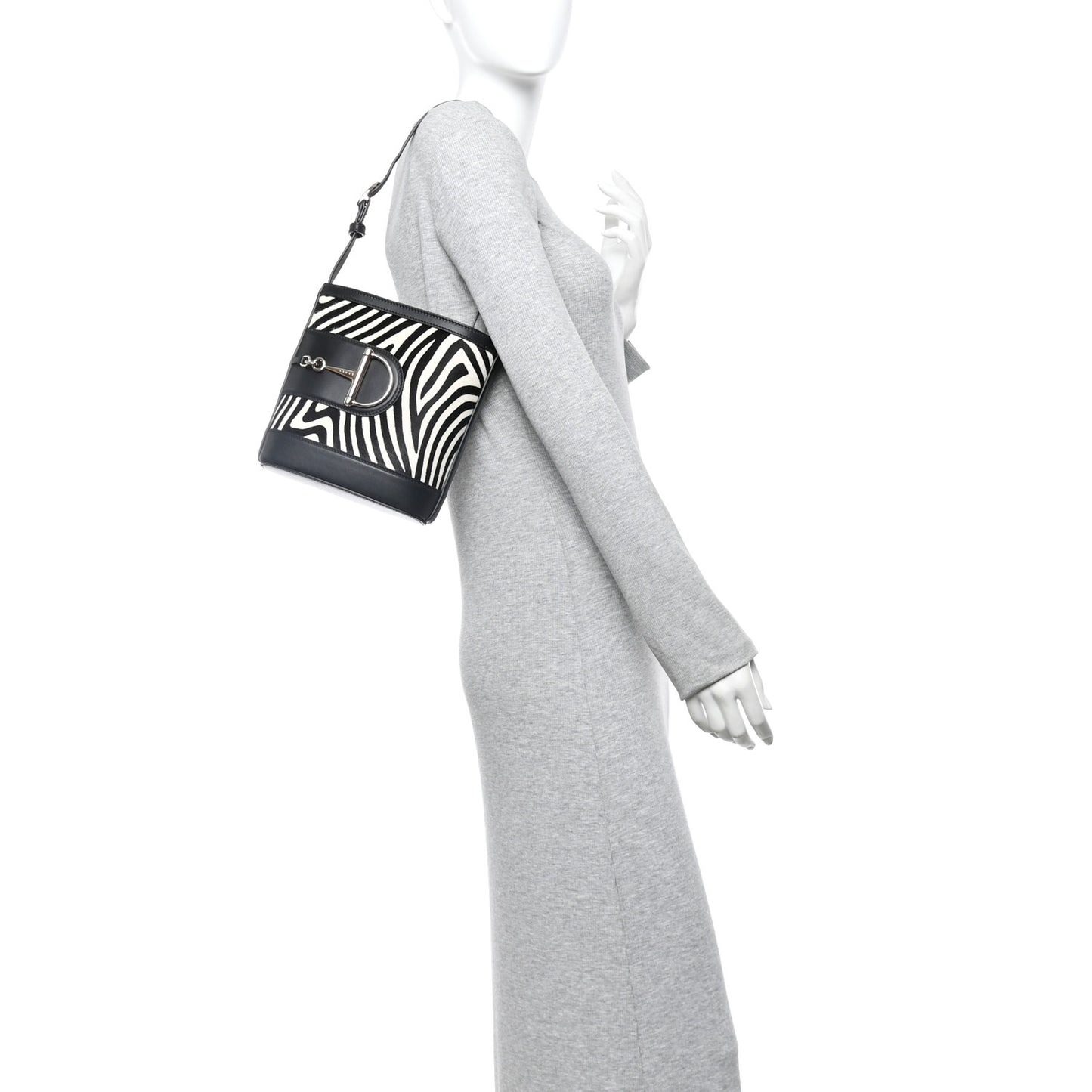 Calf Hair Calfskin Zebra Print Gucci 73 Mini Bucket Bag Black White