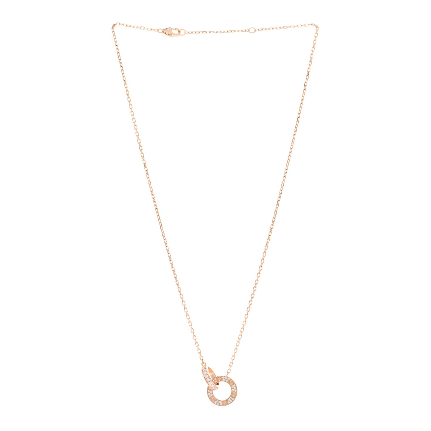 18K Pink Gold Diamond Interlocking LOVE Paved Necklace
