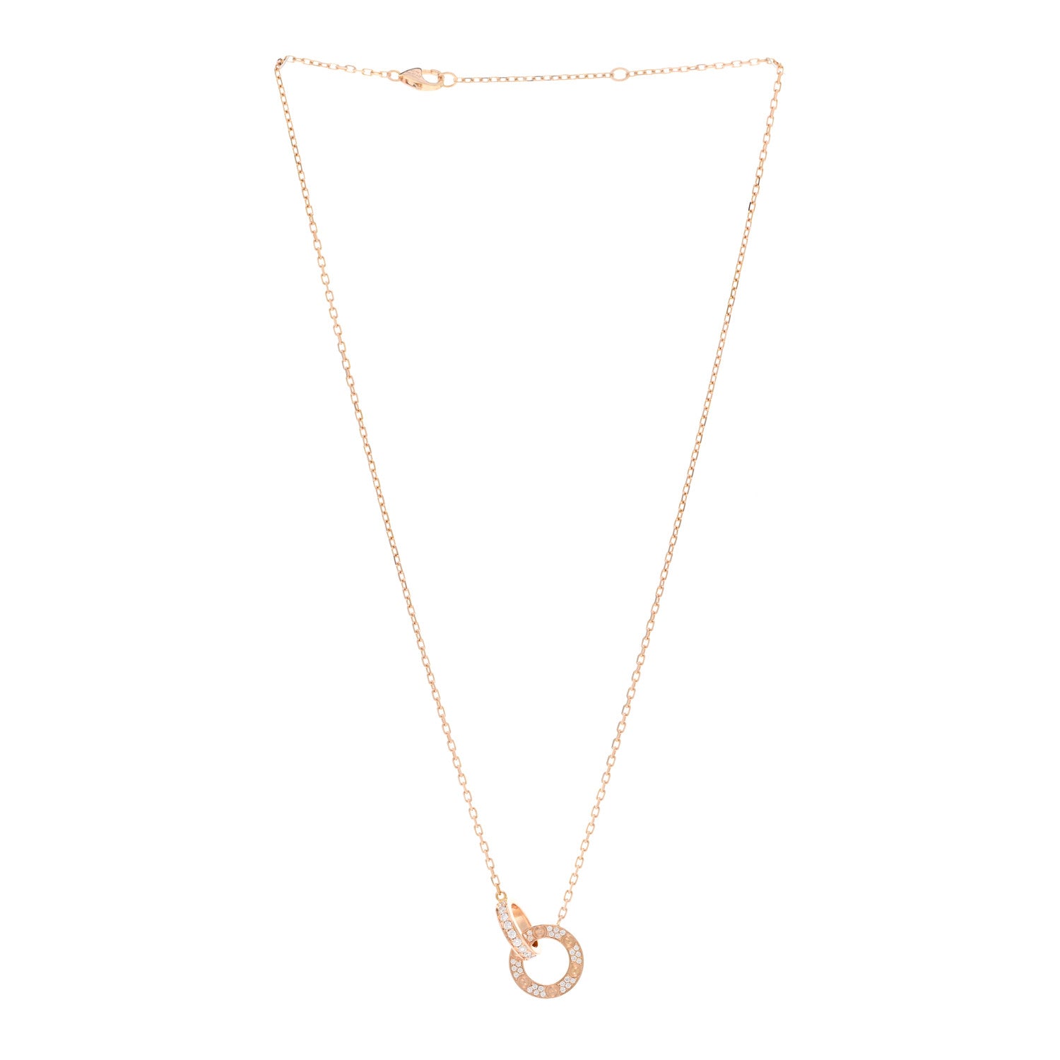 Cartier 18K Pink Gold Diamond Interlocking LOVE Paved Necklace 3 of 5