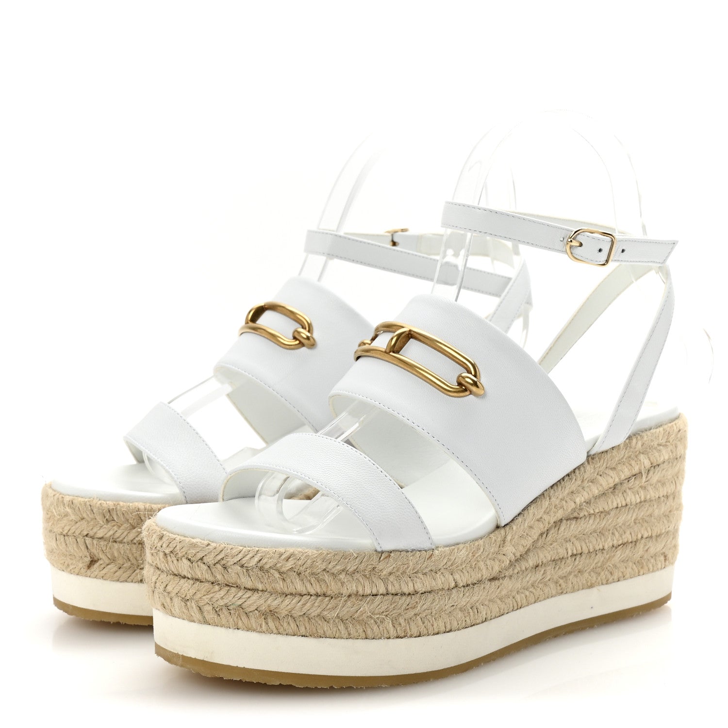 Hermes Goatskin Elise Espadrille Wedge Sandals 36 White 4 of 10
