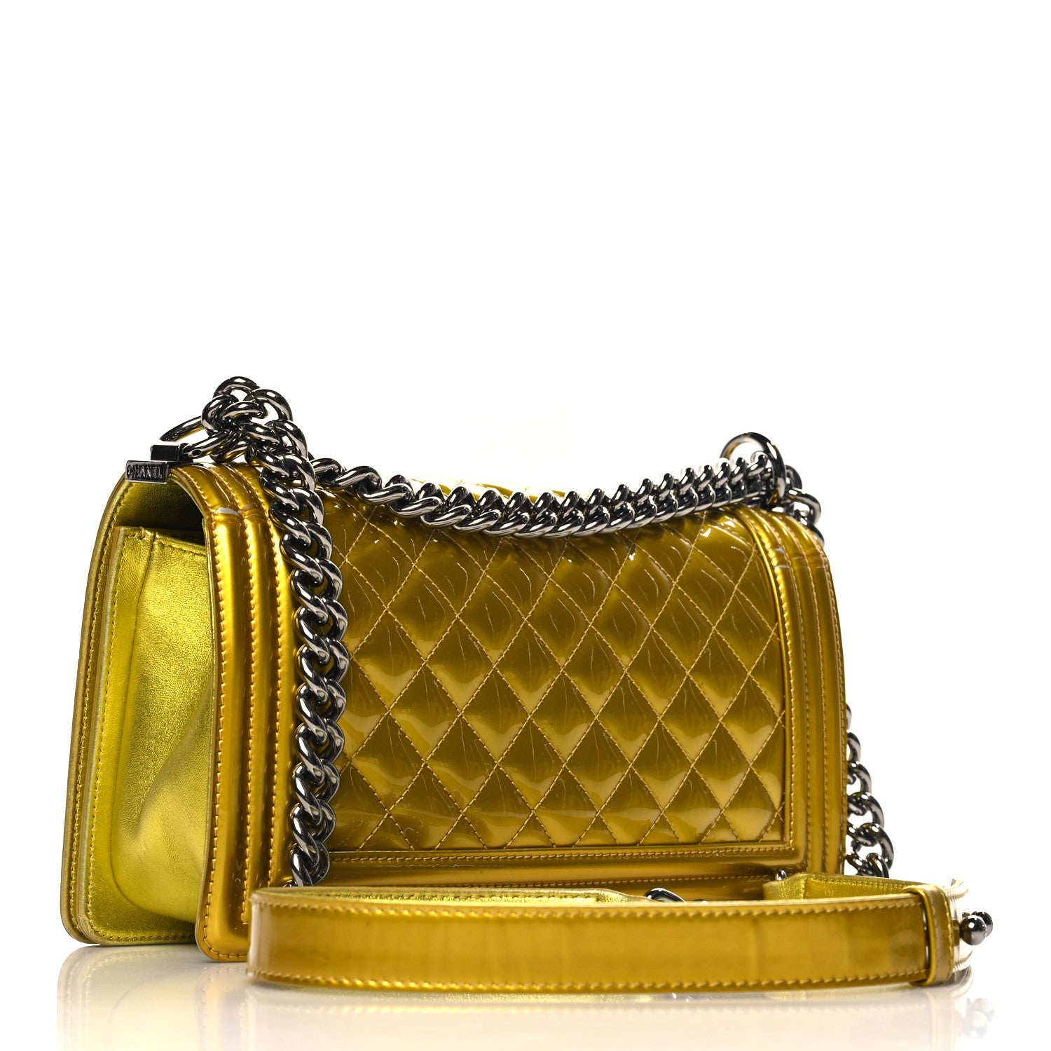 Chanel Metallic Patent Calfskin Quilted Medium Boy Flap Gold 2 of 11