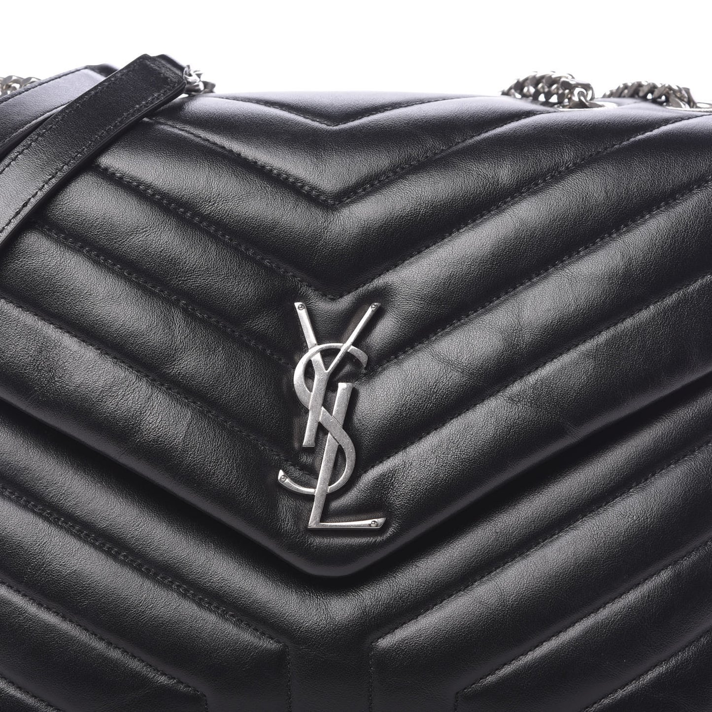 Calfskin Y Quilted Monogram Medium Loulou Chain Satchel Black