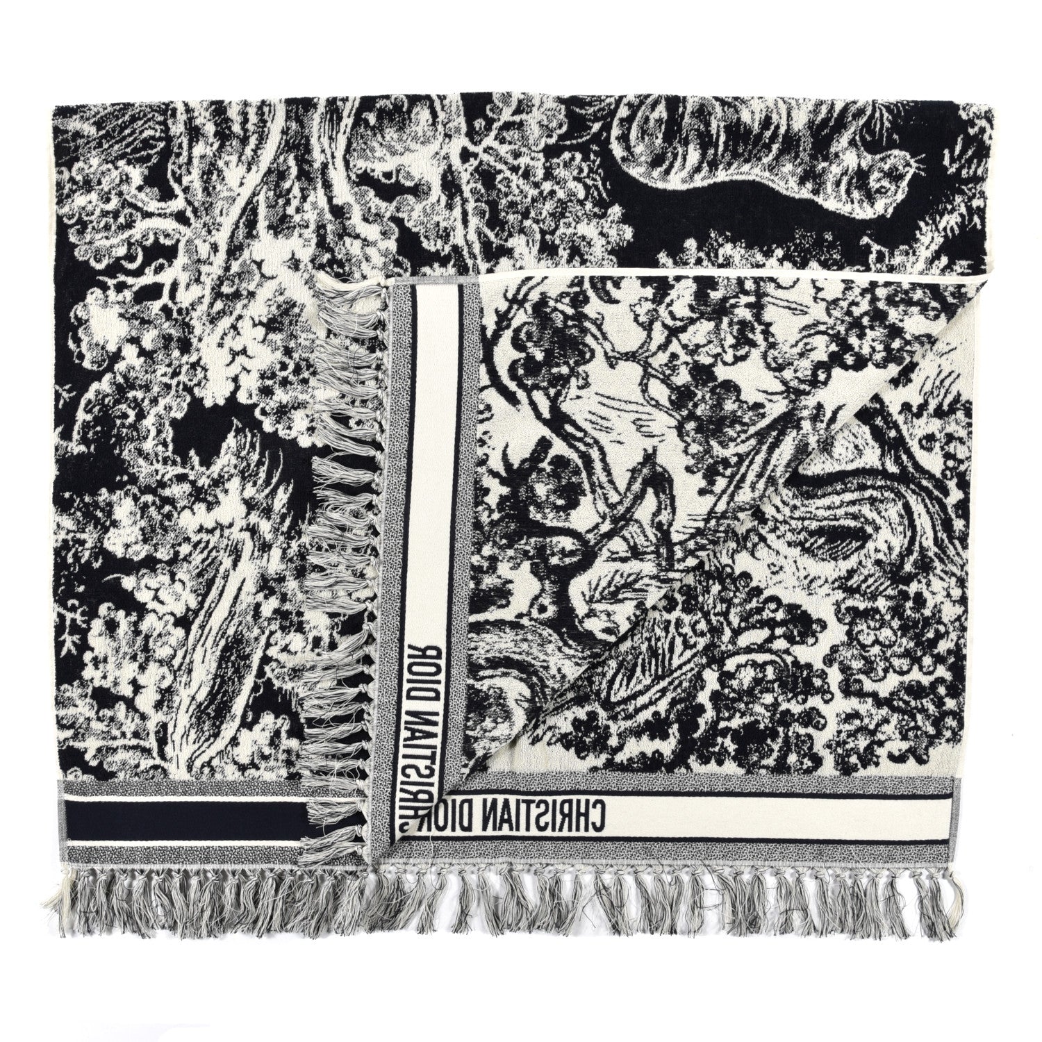 Christian Dior Cotton Toile De Jouy Reverse Towel Black Ivory 2 of 4