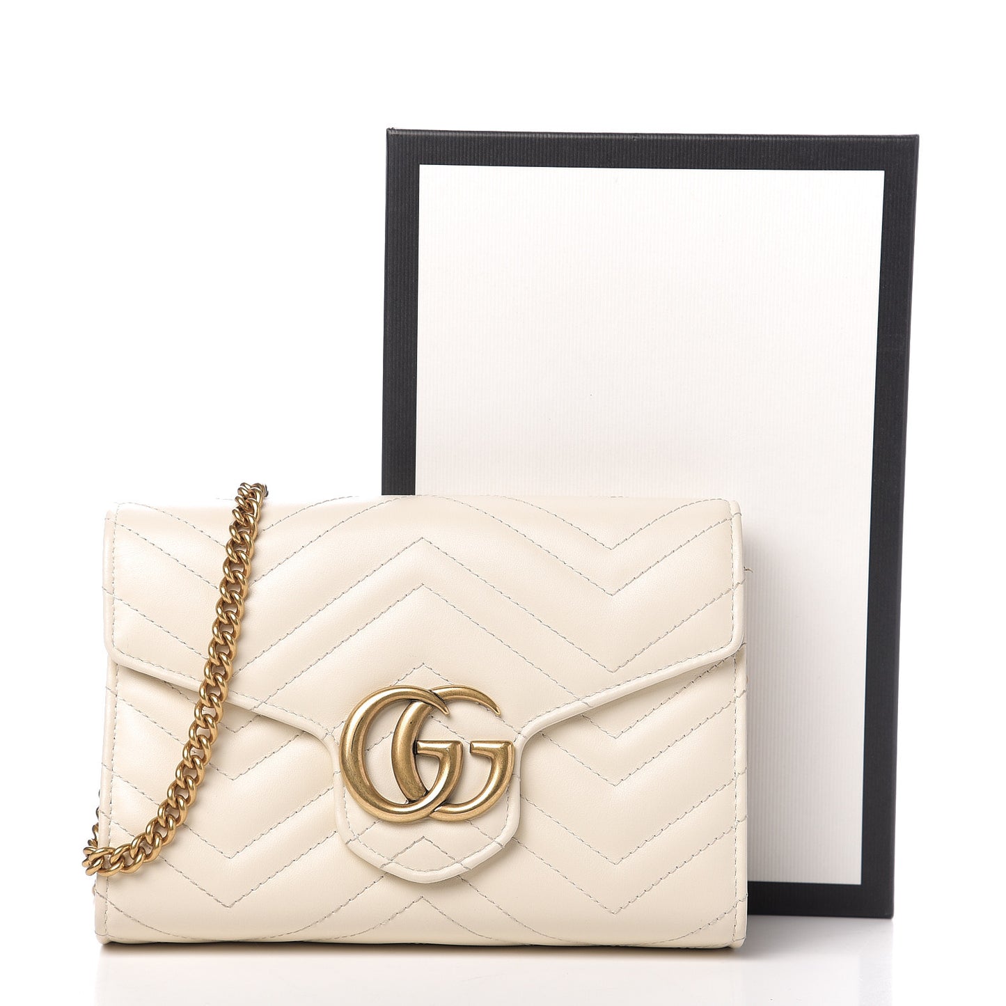 Calfskin Matelasse GG Marmont Chain Wallet Mystic White