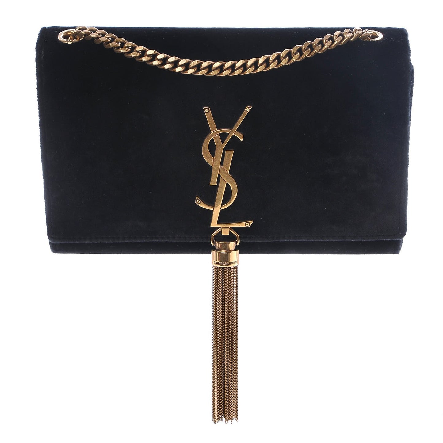 Velvet Monogram Medium Kate Tassel Shoulder Bag Black