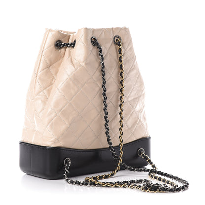 Chanel Aged Calfskin Quilted Gabrielle Backpack Beige Black 2 of 9