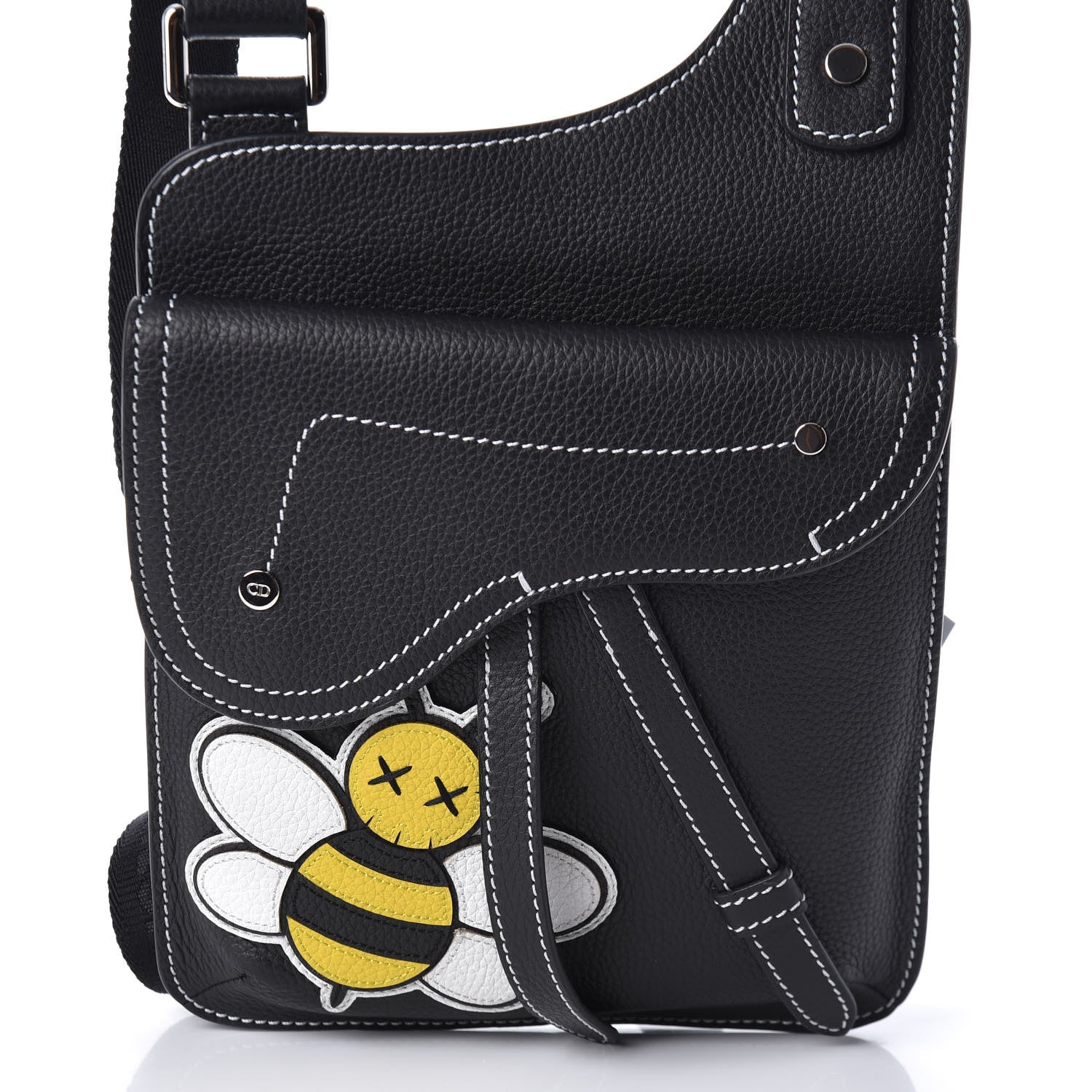 Christian Dior X KAWS Grained Calfskin Bee Saddle Pouch Black 7 of 9