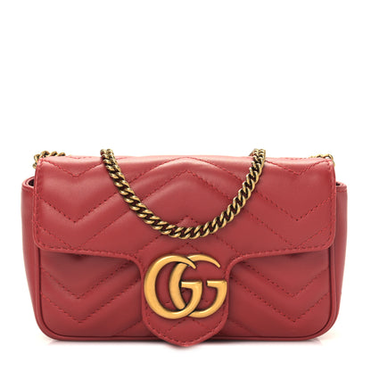 Gucci Calfskin Matelasse Super Mini GG Marmont Shoulder Bag Hibiscus Red 1 of 11