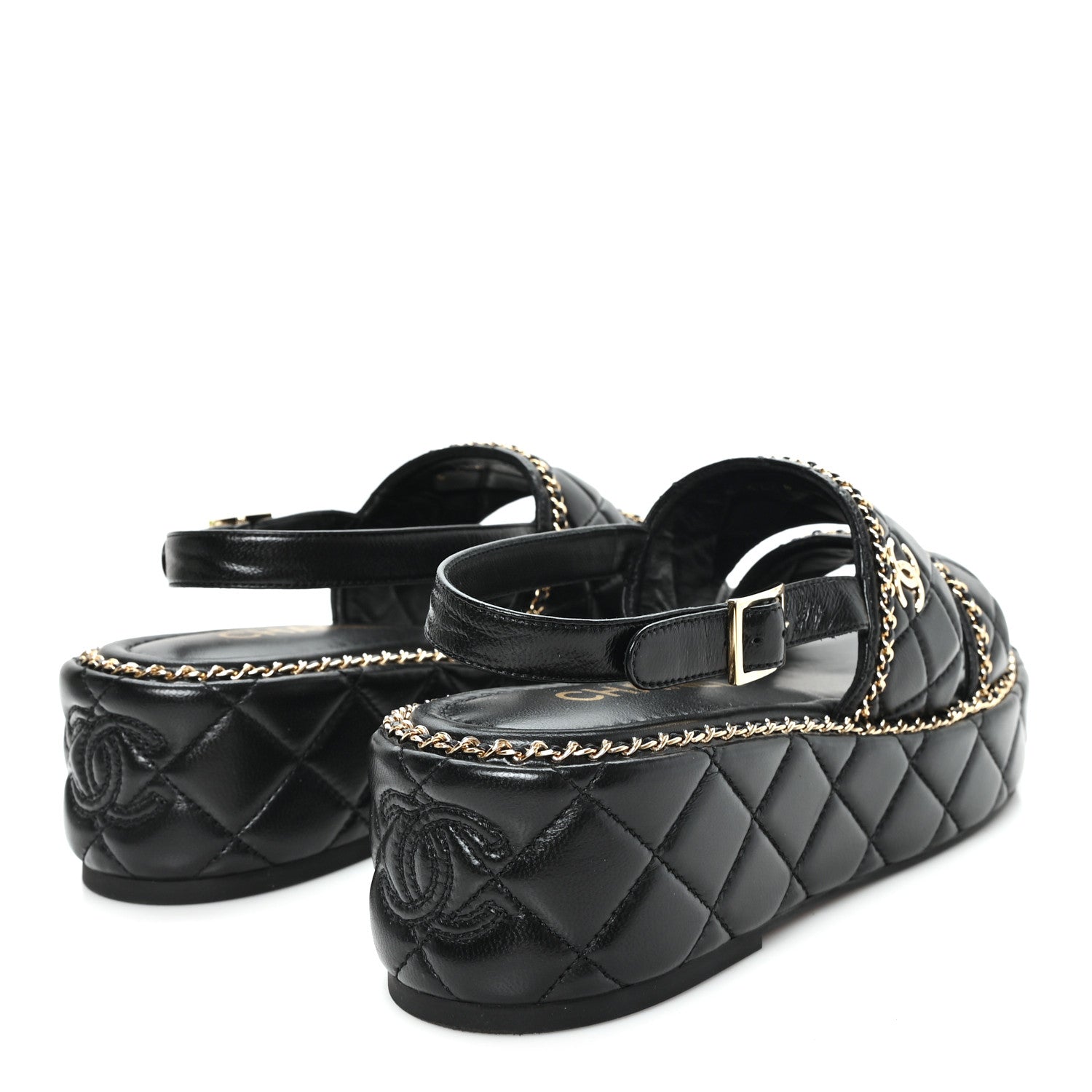 Chanel Shiny Lambskin Quilted Chain Around CC Platform Sandals 39 Black 5 of 10