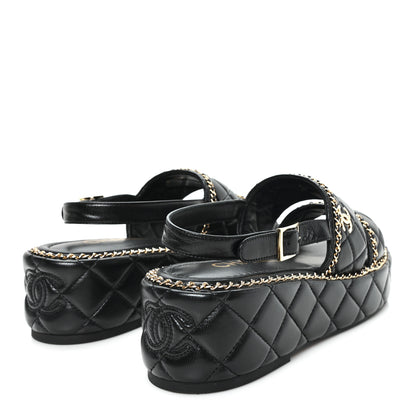Chanel Shiny Lambskin Quilted Chain Around CC Platform Sandals 39 Black 5 of 10