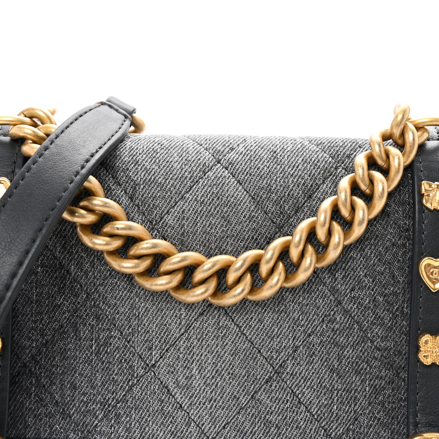 Washed Denim Quilted Messenger Flap Black