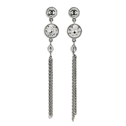 Chanel Crystal CC Chain Tassel Drop Earrings Grey 1 of 4