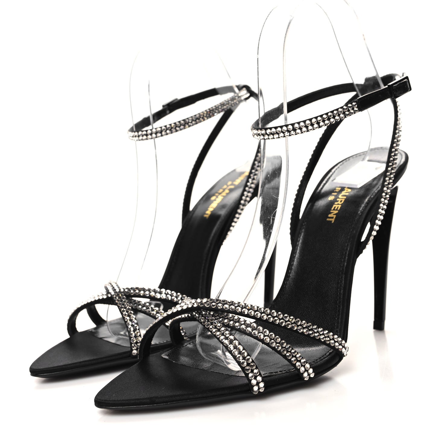 Satin Crystal Ava 105 Sandals 38.5 Black