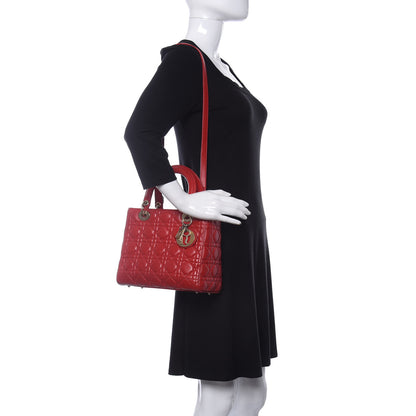 Christian Dior Lambskin Cannage Medium Lady Dior Red 2 of 12
