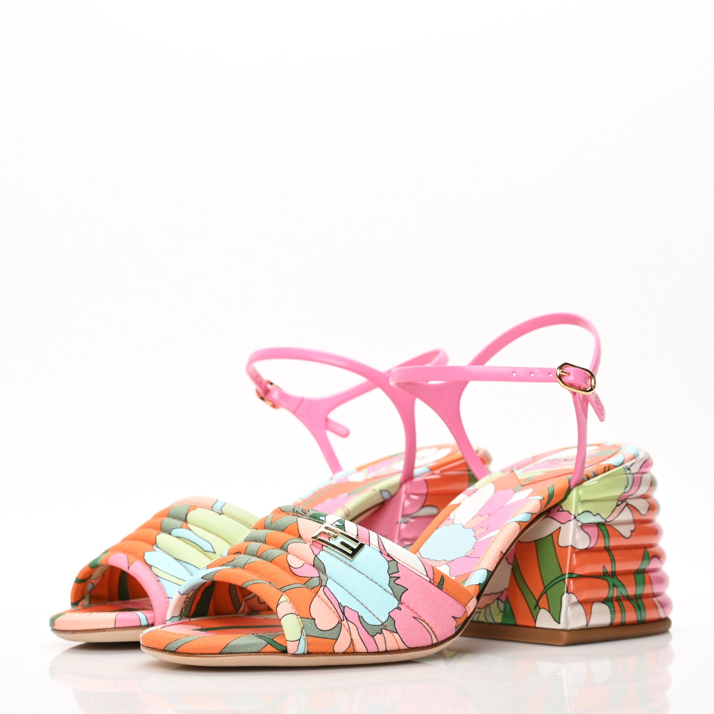 Fabric Calfskin Promenade Slingback Sandals 38 Arancio Multicolor Lipstick