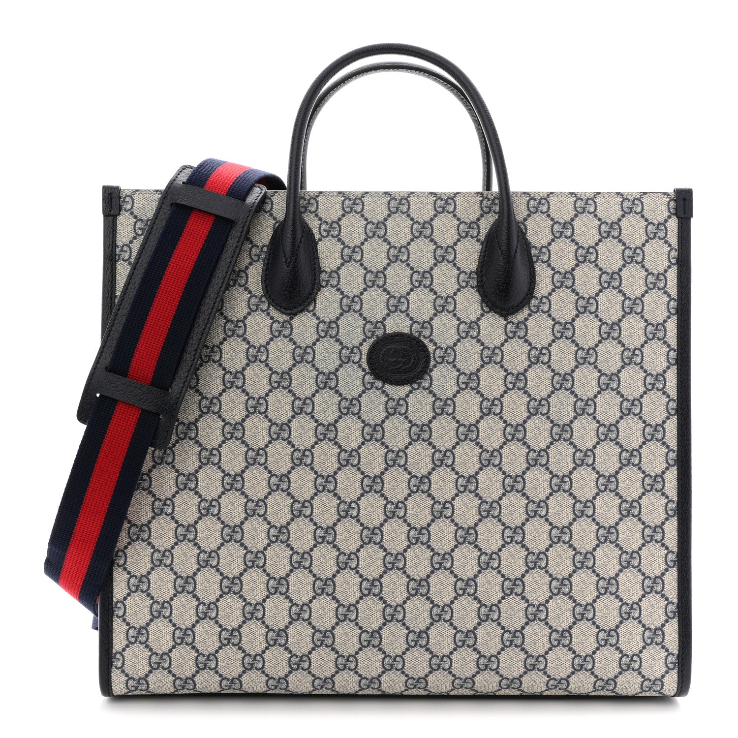 Gucci GG Supreme Monogram Azalea Calfskin Medium Retro Interlocking G Tote Bag Beige Blue 1 of 10
