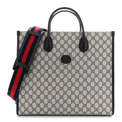 Gucci GG Supreme Monogram Azalea Calfskin Medium Retro Interlocking G Tote Bag Beige Blue 1 of 10