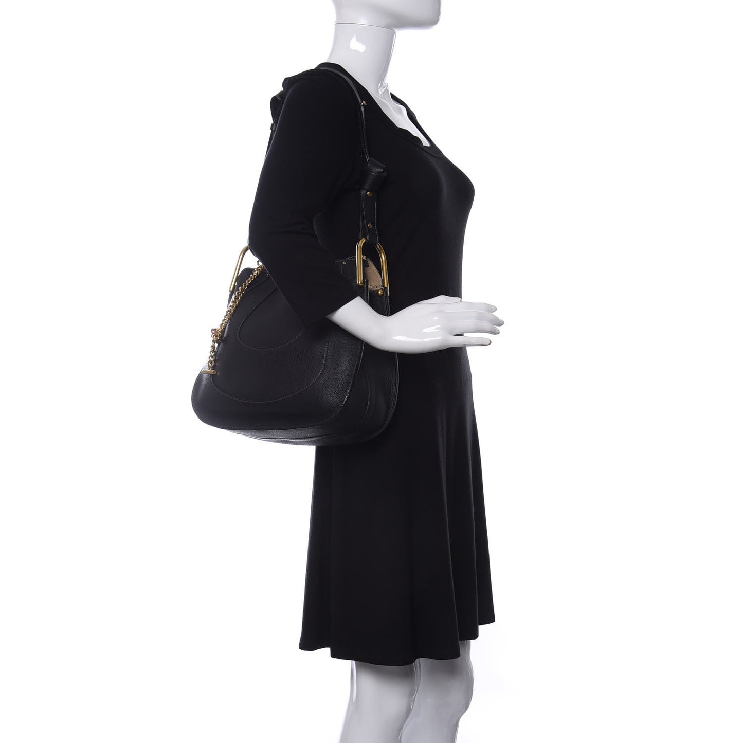 Grained Calfskin Small Hayley Hobo Black