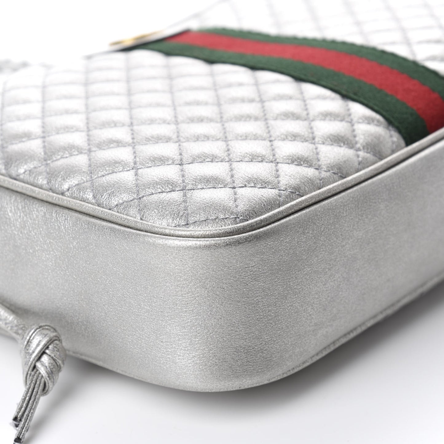 Laminated Nappa Web Trapuntata Small GG Shoulder Bag Argento