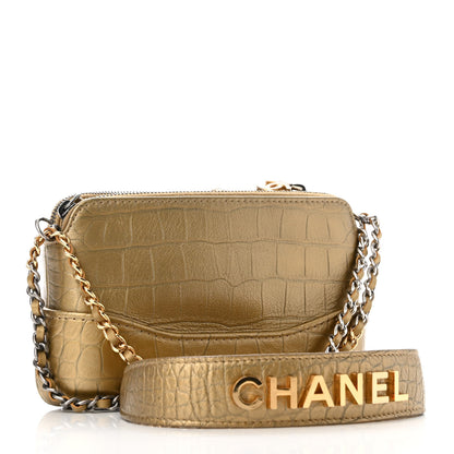 Chanel Metallic Calfskin Crocodile Embossed Small Gabrielle Clutch With Chain Gold 2 of 13