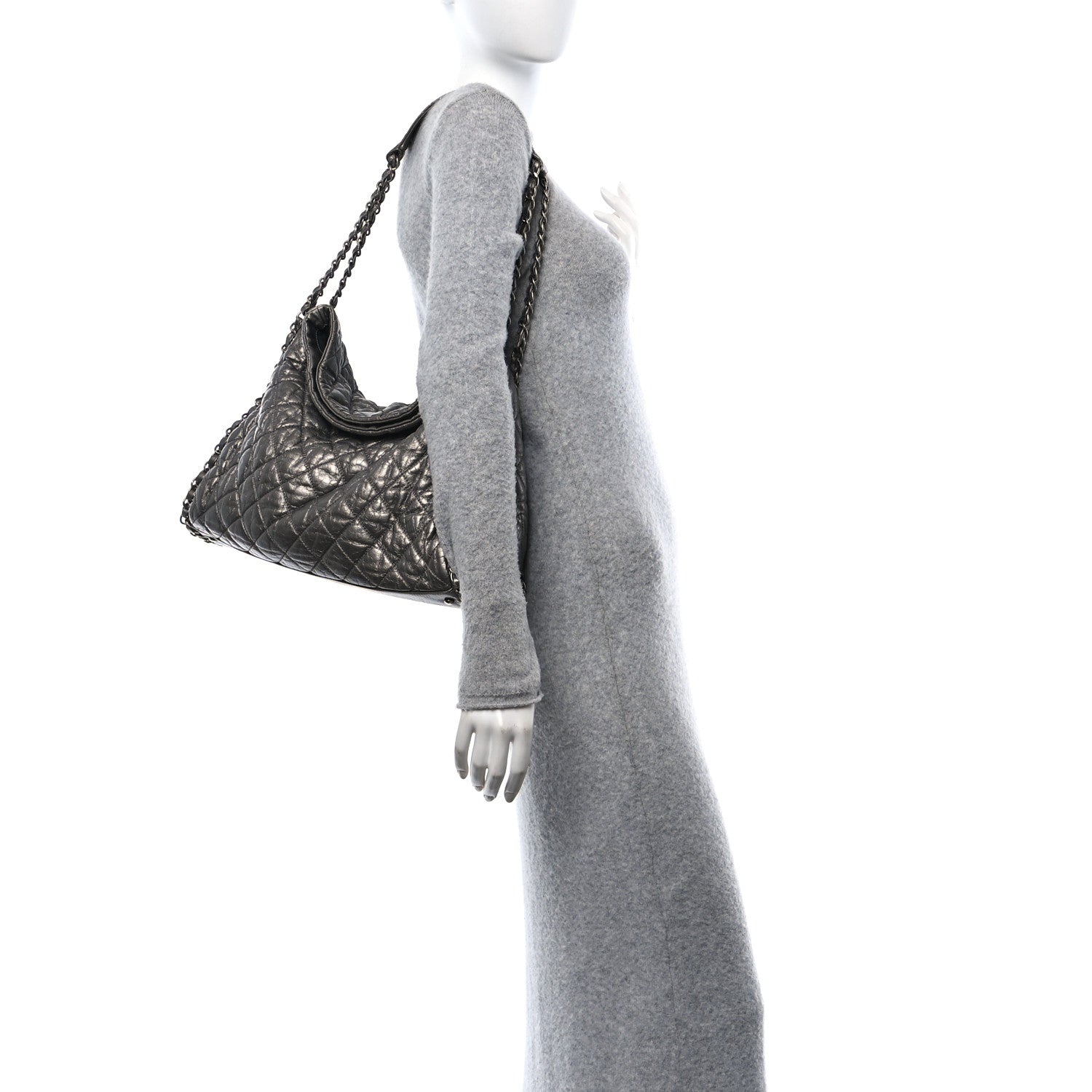 Chanel Metallic Calfskin Quilted Large Chain Me Hobo Silver 2 of 10
